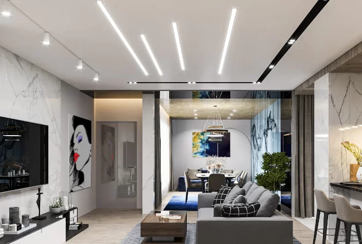 Foto Natyazhnogo Potolka So Svetovumi Liniyami El Decor T
